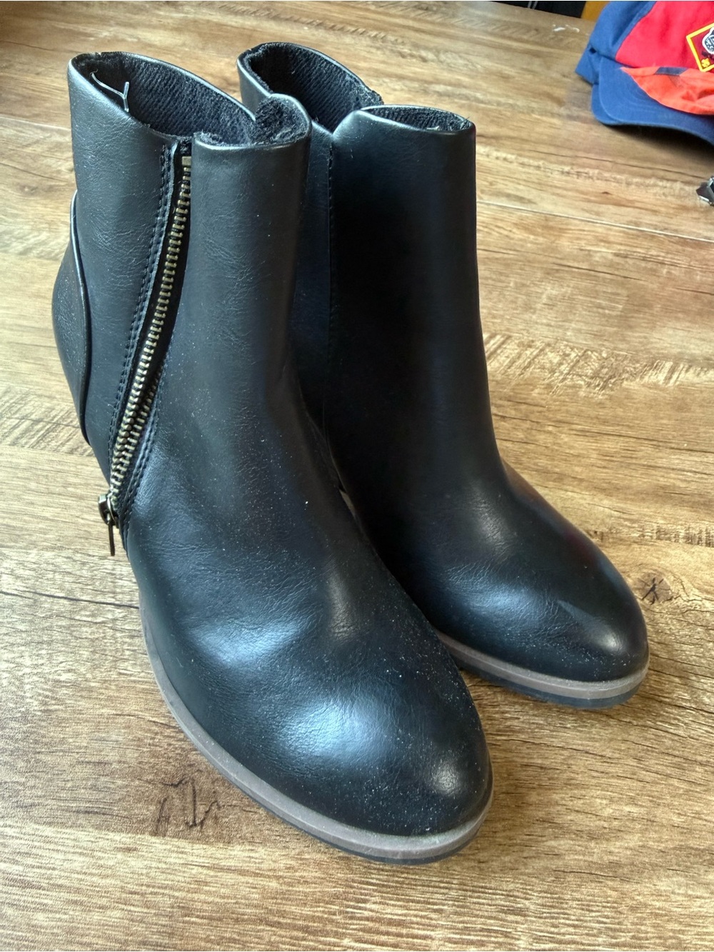 Kork-Ease Black Leather Ankle Booties with Side Zip